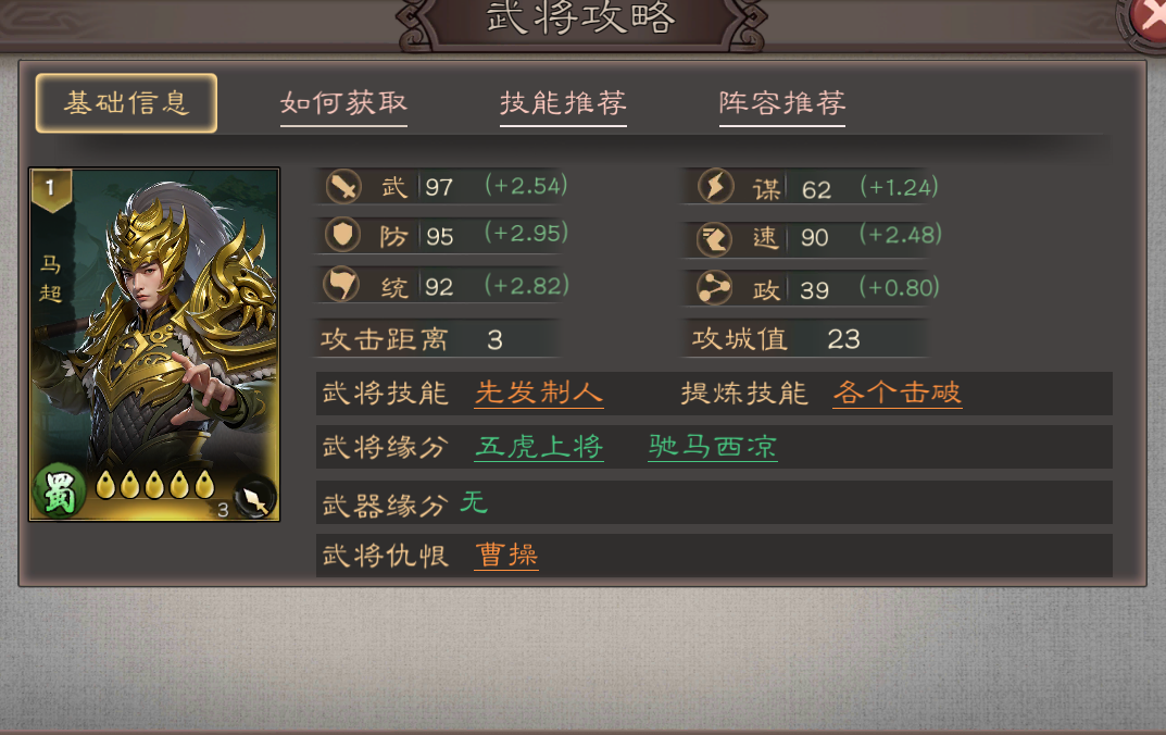 《三国乱世霸王》武将马超攻略