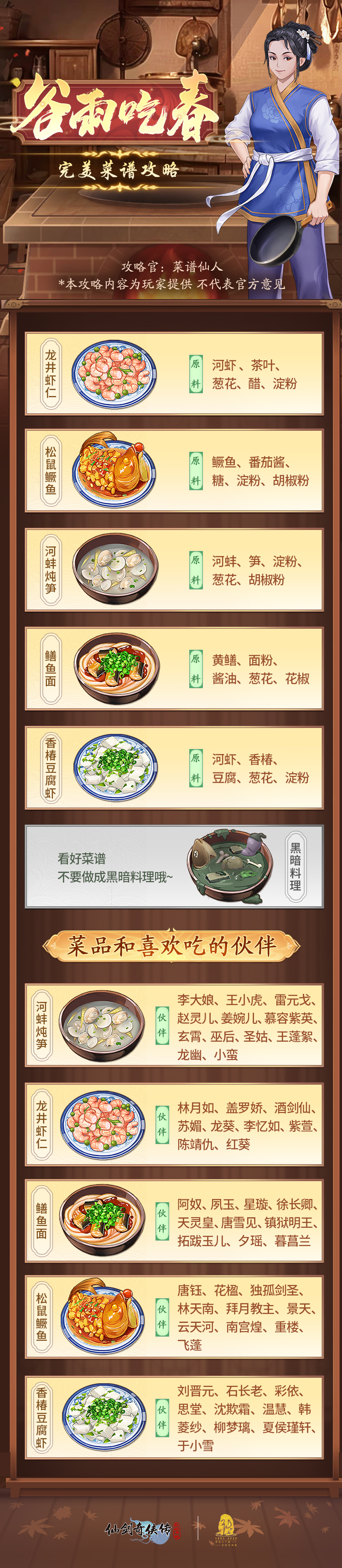 《仙劍奇?zhèn)b傳:新的開始》攻略:谷雨吃春完美菜譜