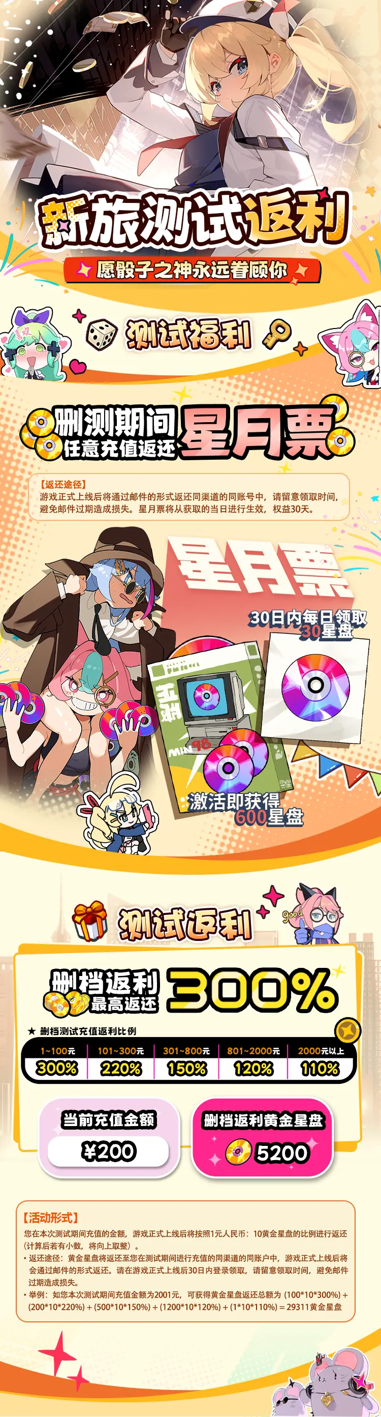 《吉星派对》「新旅测试」充值返利规则说明