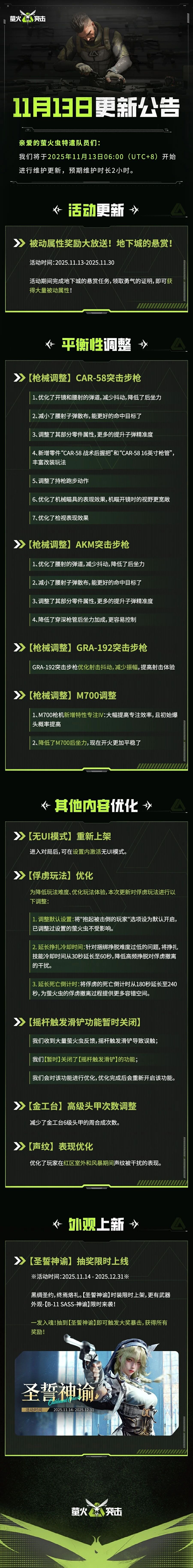 《萤火突击》俘虏玩法优化！枪械平衡性持续调整！