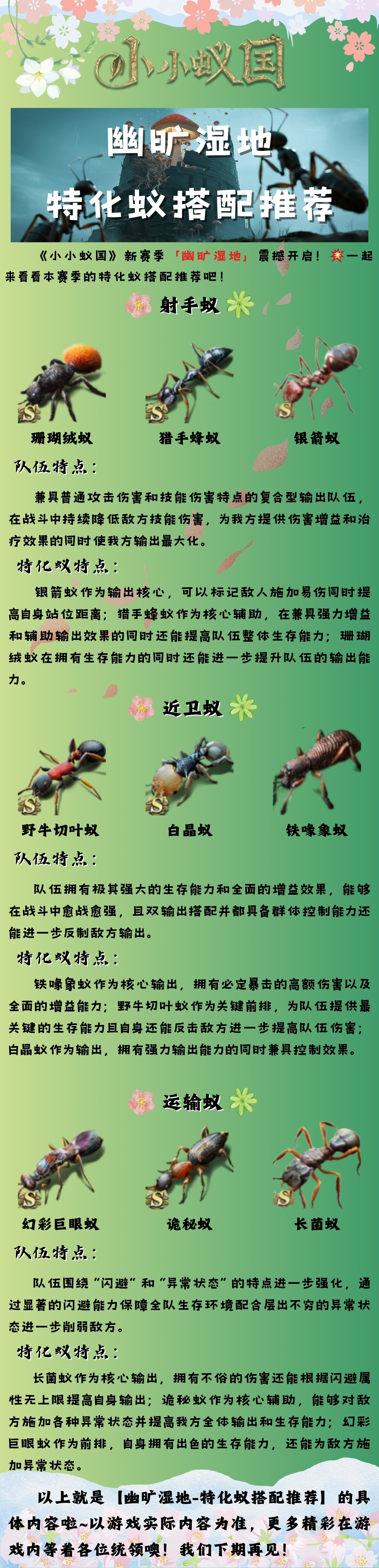 新赛季幽旷湿地特化蚁搭配推荐！